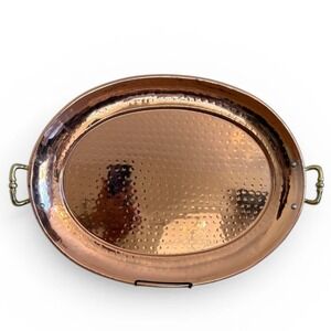 At Home Hammered Copper Oval Serving Tray Brass Handles 17 Inch Made in India